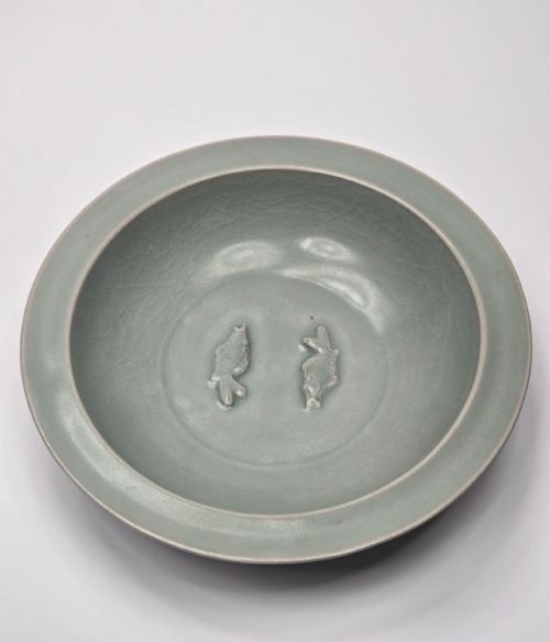 ANTIQUE CHINESE LONGQUAN CELADON TWIN FISH DISH-20CM ... 8