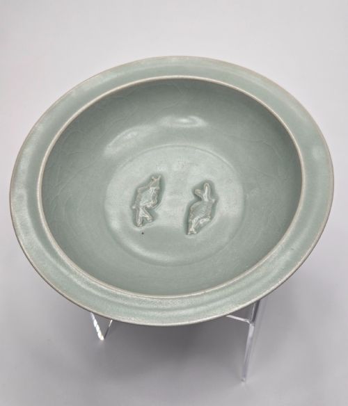 ANTIQUE CHINESE LONGQUAN CELADON TWIN FISH DISH-20CM ... 13