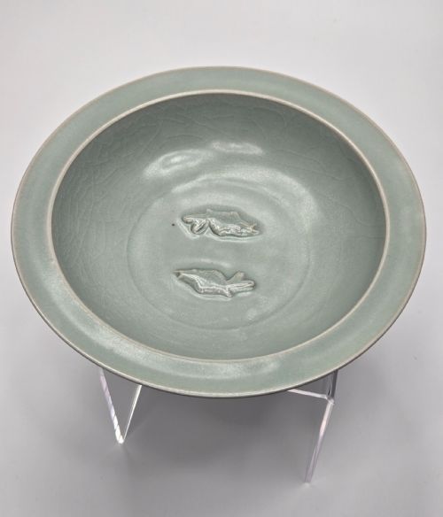 ANTIQUE CHINESE LONGQUAN CELADON TWIN FISH DISH-20CM ... 15