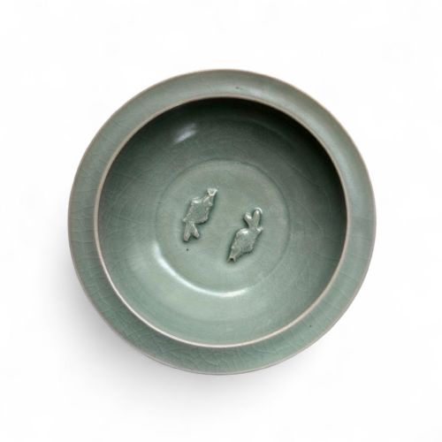 ANTIQUE CHINESE LONGQUAN CELADON TWIN FISH DISH-20CM ... 23