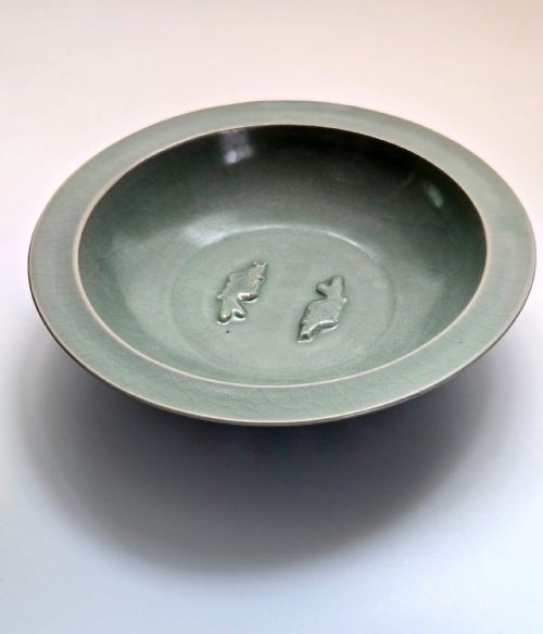 ANTIQUE CHINESE LONGQUAN CELADON TWIN FISH DISH-20CM ... 19