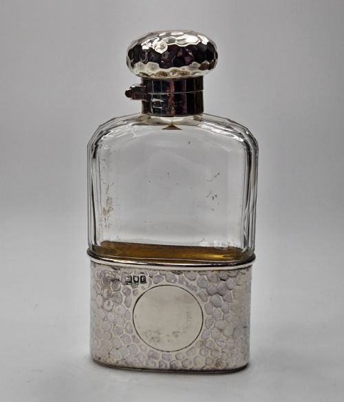 RARE VICTORIANEDWARDIAN ASPREY LONDON STERLING SILVER GLASS HIP FLASK HAMMERED FINISH C18991901 - ADDITIONAL PHOTO 10