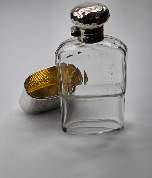 RARE VICTORIANEDWARDIAN ASPREY LONDON STERLING SILVER GLASS HIP FLASK HAMMERED FINISH C18991901 - ADDITIONAL PHOTO 17