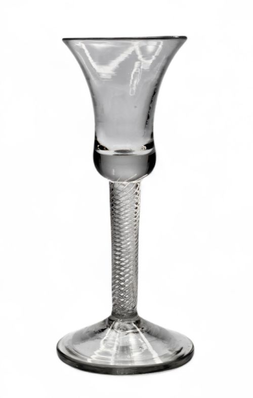 A HEAVY GEORGIAN MULTIPLE SPIRAL AIR TWIST MSAT WINE GLASS OF EXCEPTIONAL CLARITY C1750