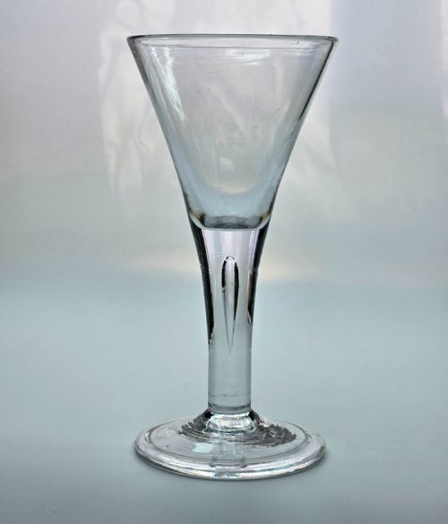 GEORGE II DRAWN TRUMPET WINE GLASS C1750 TALL 17CM FOLDED FOOT AIR TEAR - ADDITIONAL PHOTO 8