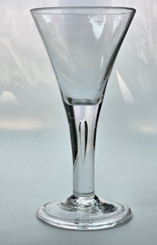GEORGE II DRAWN TRUMPET WINE GLASS C1750 TALL 17CM FOLDED FOOT AIR TEAR - ADDITIONAL PHOTO 10