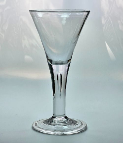 GEORGE II DRAWN TRUMPET WINE GLASS C1750 TALL 17CM FOLDED FOOT AIR TEAR - ADDITIONAL PHOTO 11