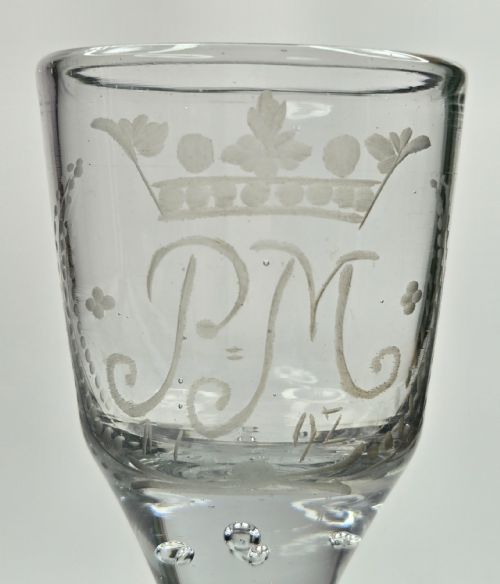 MUSEUMGRADE 1792 GEORGIAN DUCAL UNION WINE GLASS 247G LEAD CRYSTAL DATED ENGRAVED - ADDITIONAL PHOTO 2