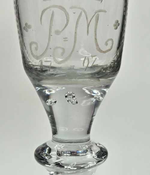 MUSEUMGRADE 1792 GEORGIAN DUCAL UNION WINE GLASS 247G LEAD CRYSTAL DATED ENGRAVED - ADDITIONAL PHOTO 3
