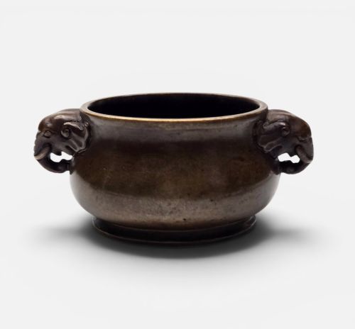A Rare Miniature Bronze ‘Elephant Head’ Scholar’s Censer (Xianglu) 17th Century Ming Period