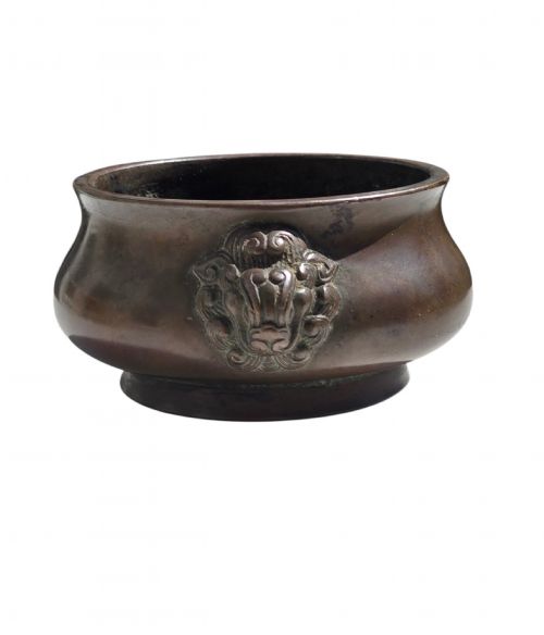 A Rare and Heavy Late Ming Bronze 'Taotie' Mask Censer, 17th Century