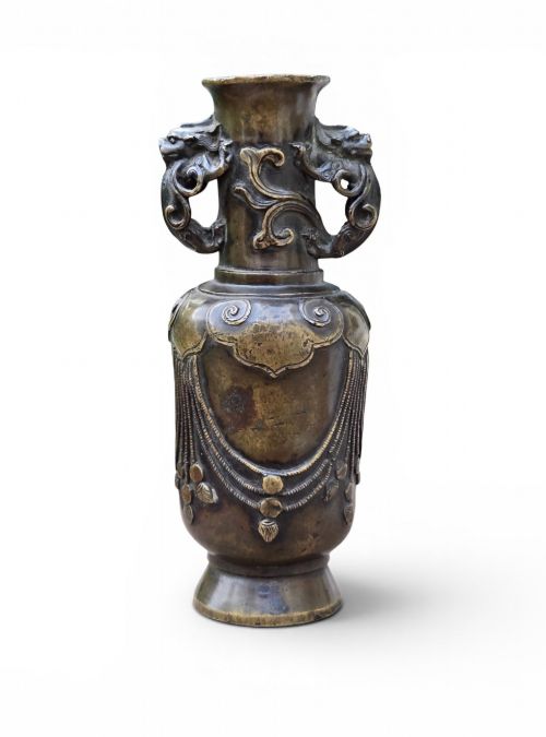 An Important and Published Chinese Bronze 'Yingluo' and Dragon-Handled Vase