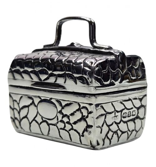 Victorian Silver Novelty Crocodile Skin Trunk Box, Birmingham 1899