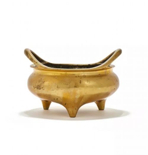18thC Chinese Heavy Brass Tripod Censer Wu Bangzuo 16-Character Mark 1364.5g