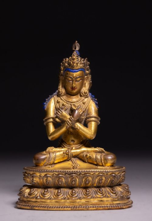 A FINE SINOTIBETAN GILTBRONZE FIGURE OF VAJRADHARA 18TH CENTURY CIRCA 1780