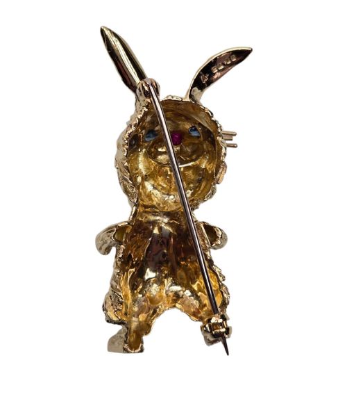 A SIGNED KUTCHINSKY 18CT GOLD MULTIGEM SET RABBIT BROOCH LONDON 1969 - ADDITIONAL PHOTO 10