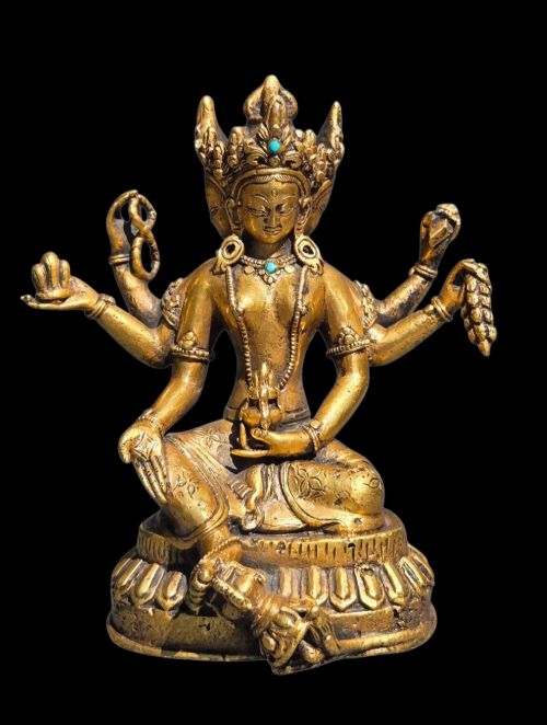 Fine Early 19th-century Gilt Bronze Multi-armed Deity Figure with Turquoise Inlays