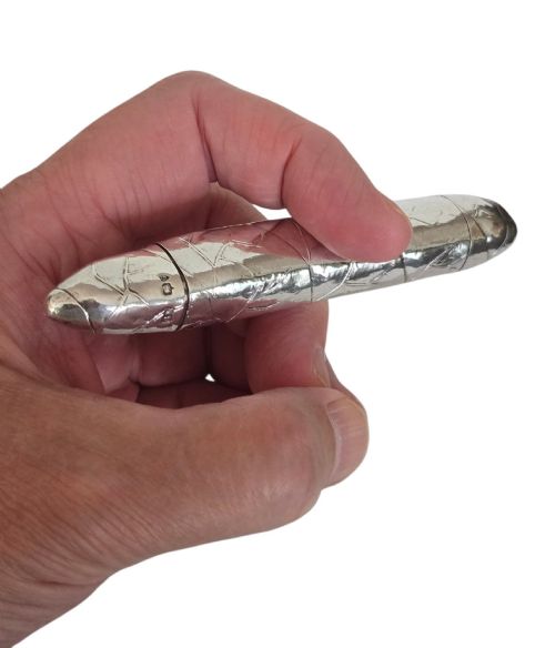 Victorian Novelty Sterling Silver "Double-ended Cigar" Vesta Case by Sampson Mordan & Co, London, 1882