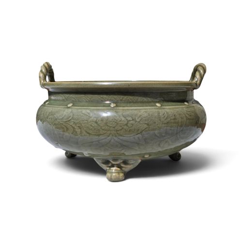 Monumental 15/16th Century Ming Dynasty Longquan Celadon Tripod Censer