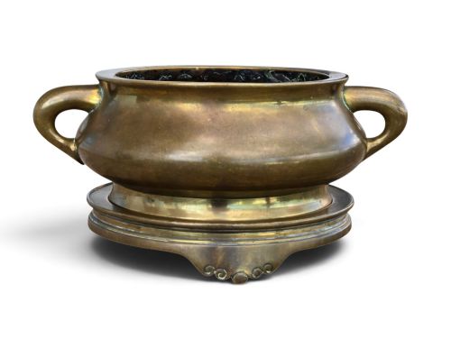 A Massive 7.4kg Chinese Archaistic Bronze Ritual Censer and Matching Stand  Qing Dynasty, Qianlong Period (1736–1795)