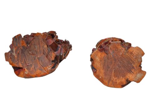 fig 2. A pair of Chinese hardwood sculptures depicting Daoist immortals in flowing robes with carved geometric bases.