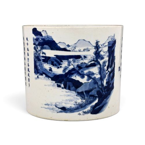 A Fine Blue and White Porcelain Scholar's Brush Pot (Bitong)  China, Late 17th / Early 18th Century (Attributed to the Kangxi Period, 1662–1722)