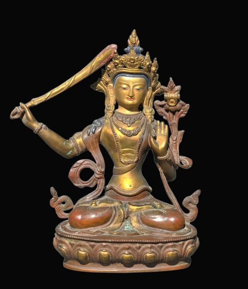 Large Antique Sino-tibetan Gilt-bronze Bodhisattva Manjushri, C. 1750-1780