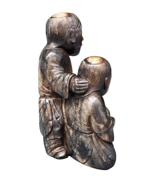 fig 1. A Rare and Substantial Ming Dynasty Calcified Jade Figural Group of the Hehe Erxian Twins circa 1600