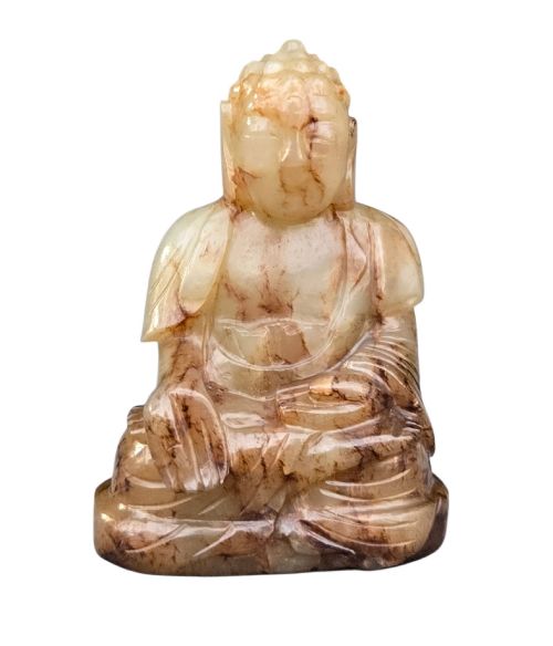 A Fine Chinese Carved Jade Figure of a Seated Buddha Late Ming to Early Qing Dynasty