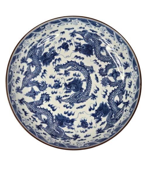 ​A Fine Blue and White Five-clawed Dragon Charger ​Qing Dynasty, 19th Century