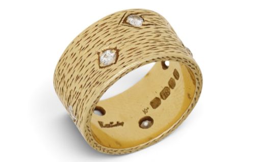 Kutchinsky 1962 18ct Gold Textured Diamond Statement Band Ring
