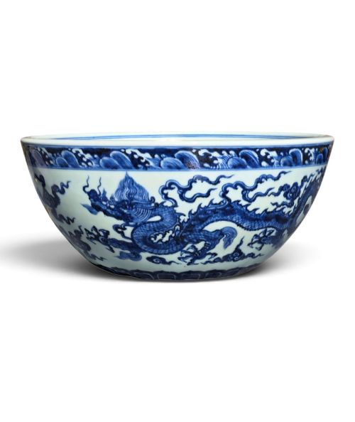 Large 18th-century Imperial Style Blue and White Five-claw Dragon Bowl