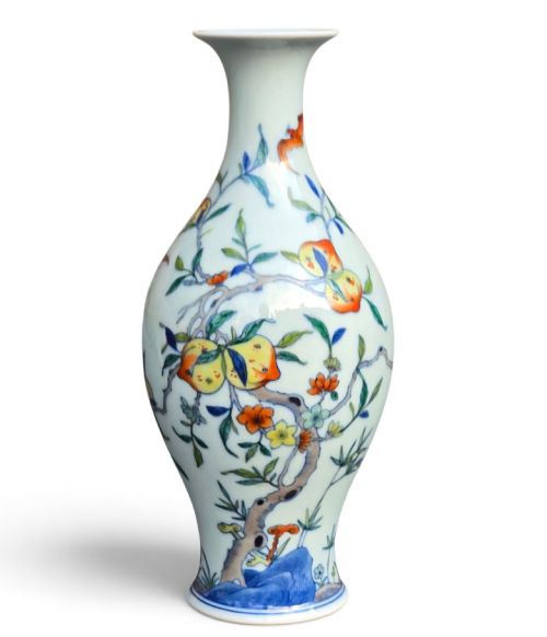 A Fine Famille-rose 'Peach and Bat' Garlic-head Vase