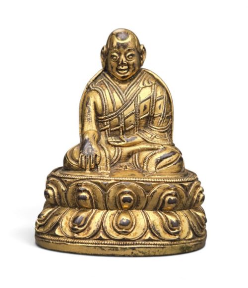 A Fine and Rare Gilt-bronze Miniature Figure of Lama Shang  Early 18th Century (Qing Dynasty / Kangxi to Yongzheng Period)