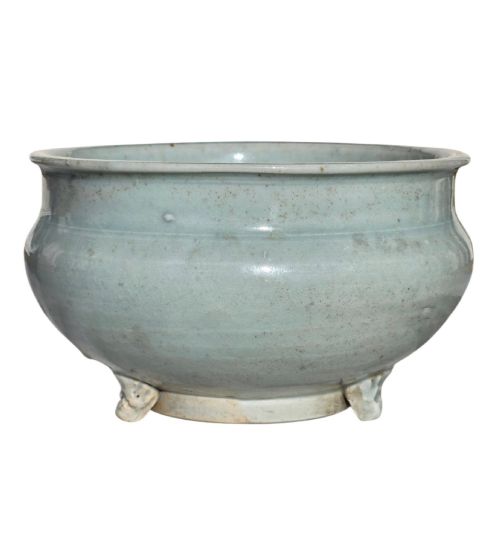 A Rare Chinese Pale Blue-glazed Porcelain Archaistic Tripod Censer Early Ming Dynasty, 15th Century (Circa 1400–1480)