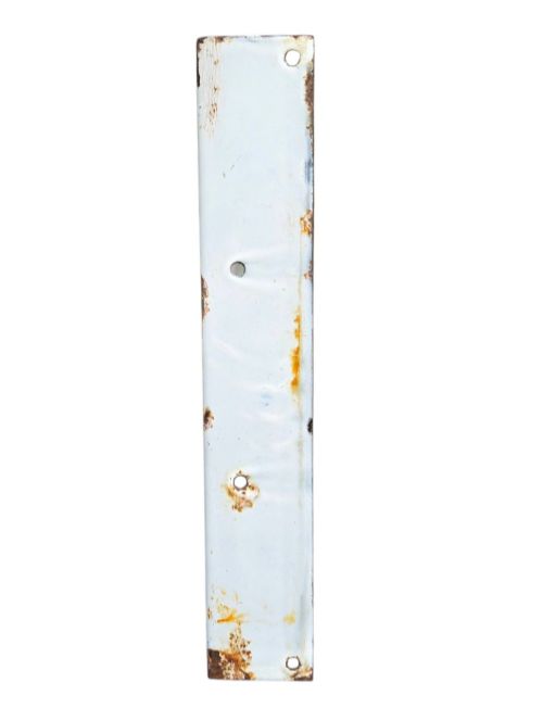 fig 3. A rectangular double-sided white vitreous enamel sign displaying blue lettering that reads Best Oil Means White May BP Product.