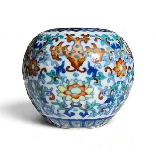 A Fine and Rarity-form Chinese Doucai 'Lotus and Bat' Scholar's Water Pot (Shuicheng)