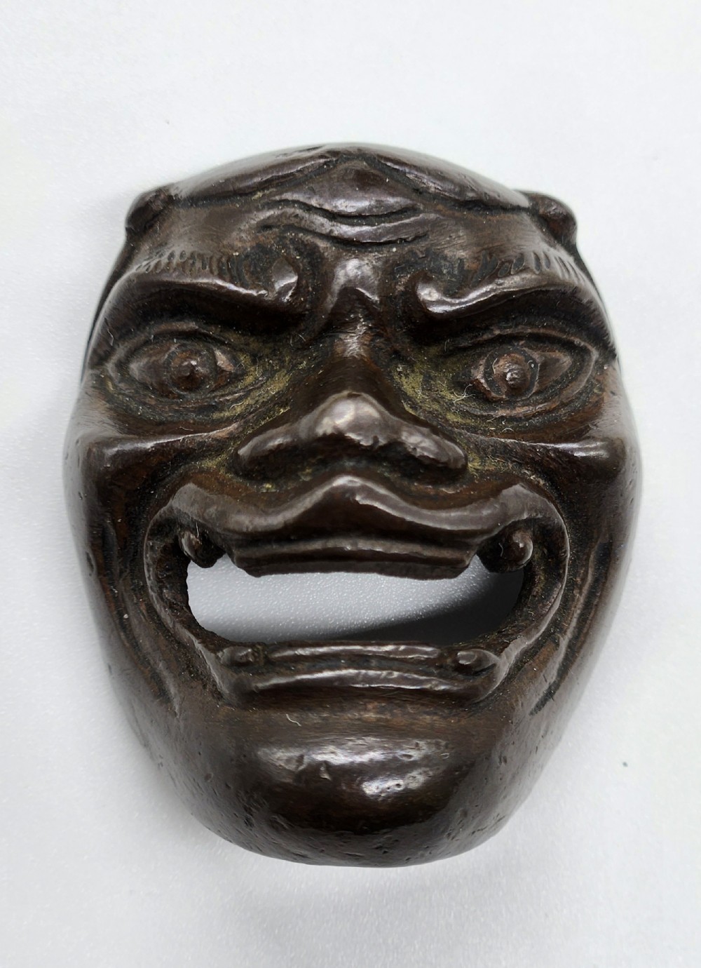 A Japanese Miniature Bronze Noh Mask Meiji Period