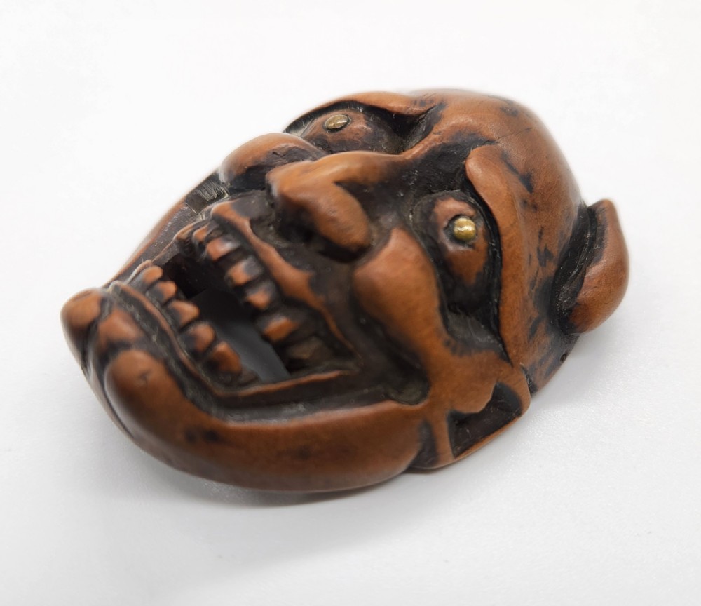 An Amusing Wood Mask Netsuke Noh Edo Period 19th Century  View V