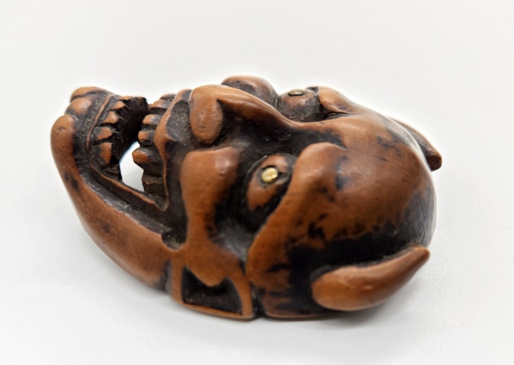 An Amusing Wood Mask Netsuke Noh Edo Period 19th Century  View VI