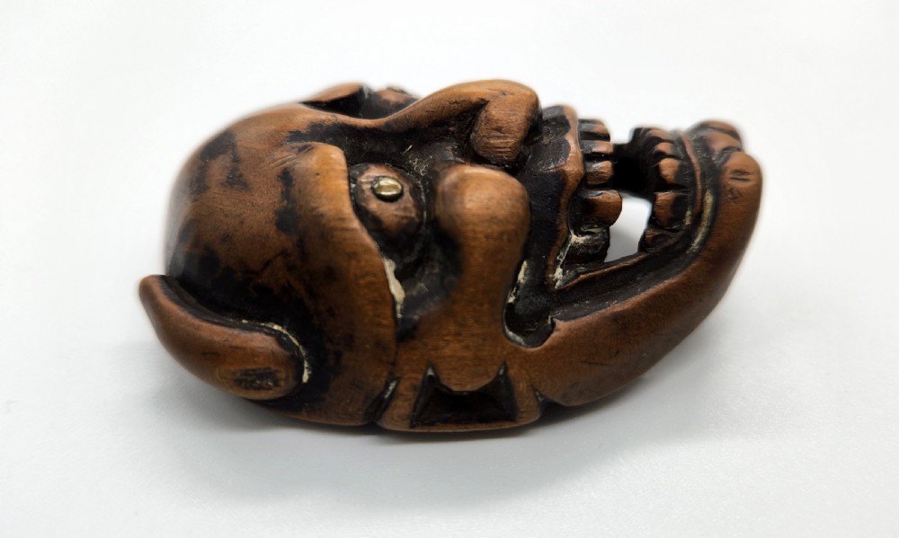 An Amusing Wood Mask Netsuke Noh Edo Period 19th Century  View VIII