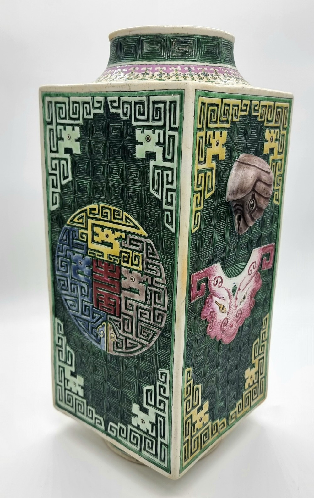 A RARE CHINESE ROSE-VERTE BISCUIT ENAMELLED VASE, ... 2