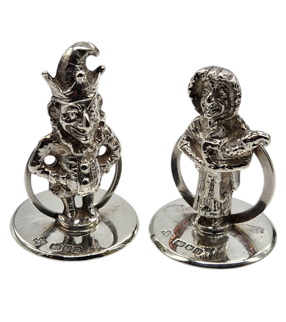 A Rare Pair of Silver Novelty Cast 'Punch and Judy' Card/Menu Holders By Horace Woodward & Co, London 1910