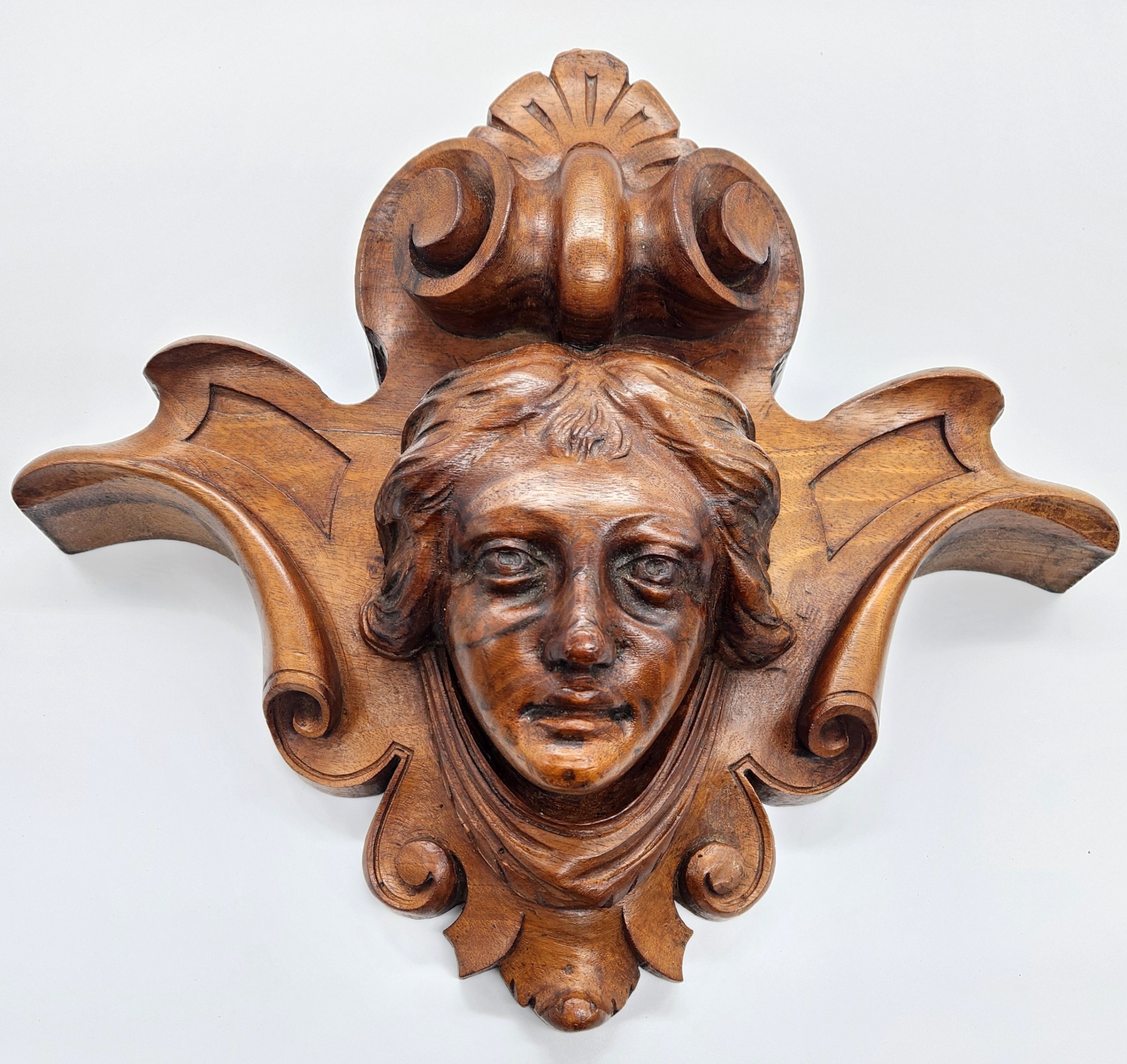 A Large French 19th Century Walnut Carving of A Saints Head