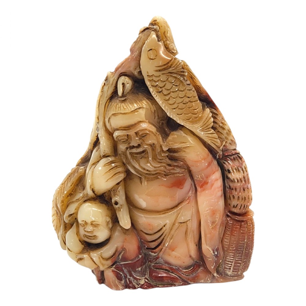 A RARE CHINESE CARVED SHOU LAO SOAPSTONE ... 2