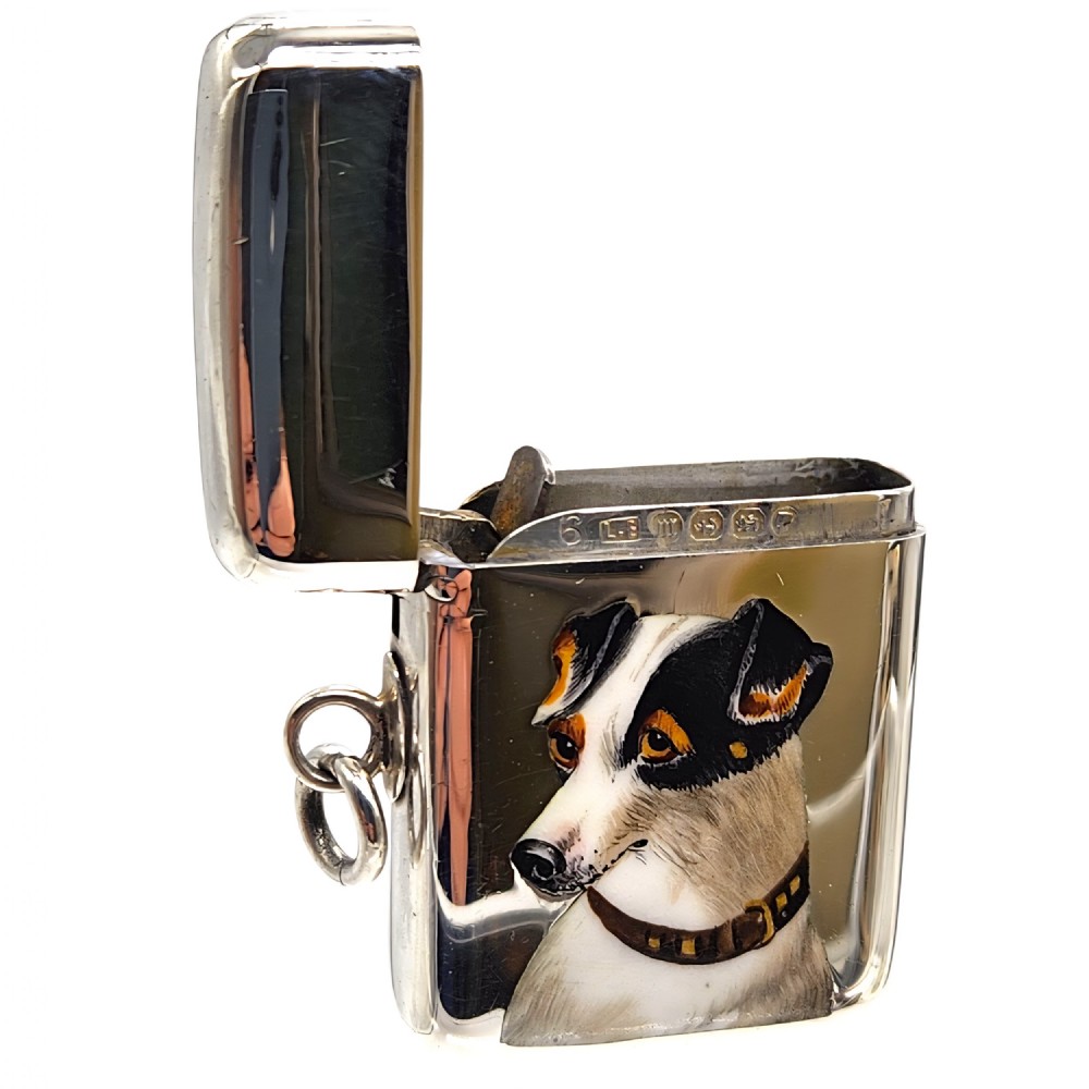 A RARE VICTORIAN SILVER ENAMEL DOG HEAD ... 2