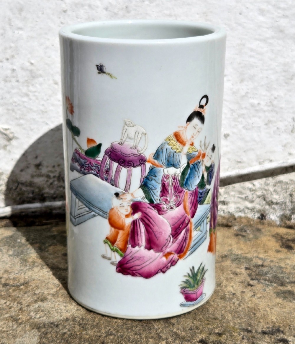 A Chinese Famille Rose Brush Pot 