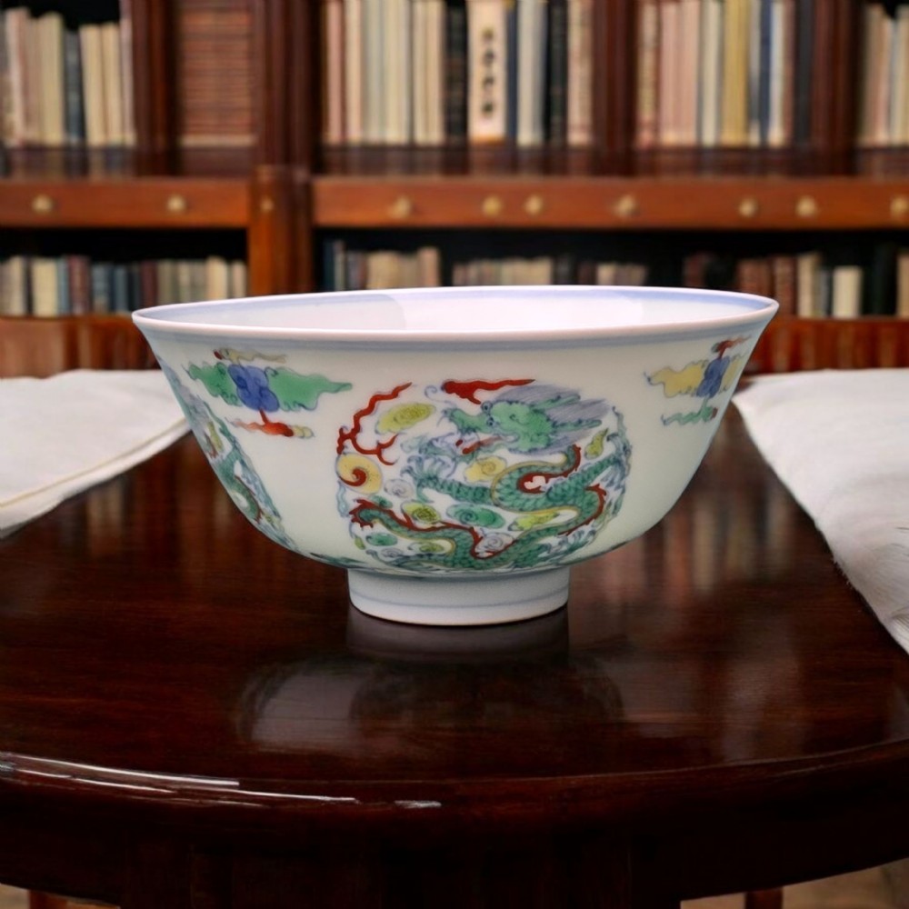 CHINESE DOUCAI "DRAGON" BOWL YONGZHENG MARK QING ... 2