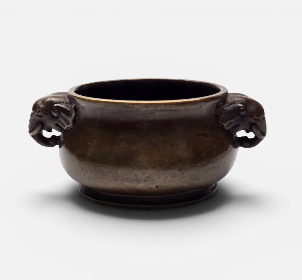 A Rare Miniature Bronze ‘Elephant Head’ Scholar’s Censer (Xianglu) 17th Century Ming Period