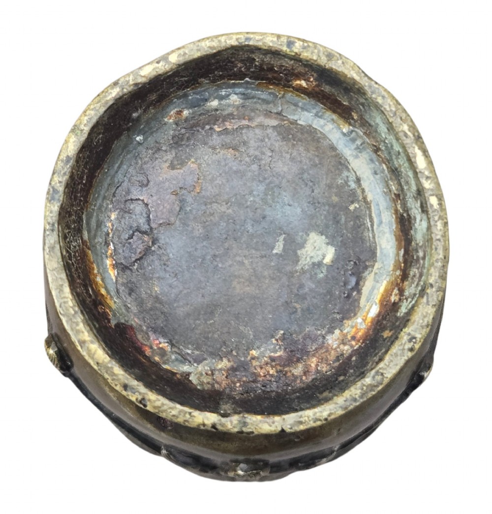 A patinated cast bronze Chinese vase featuring stylised dragon-head handles and raised Yingluo beaded tassels. View XIII